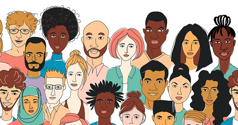 An illustration of multiple people of different genders, races, and ethnicities.